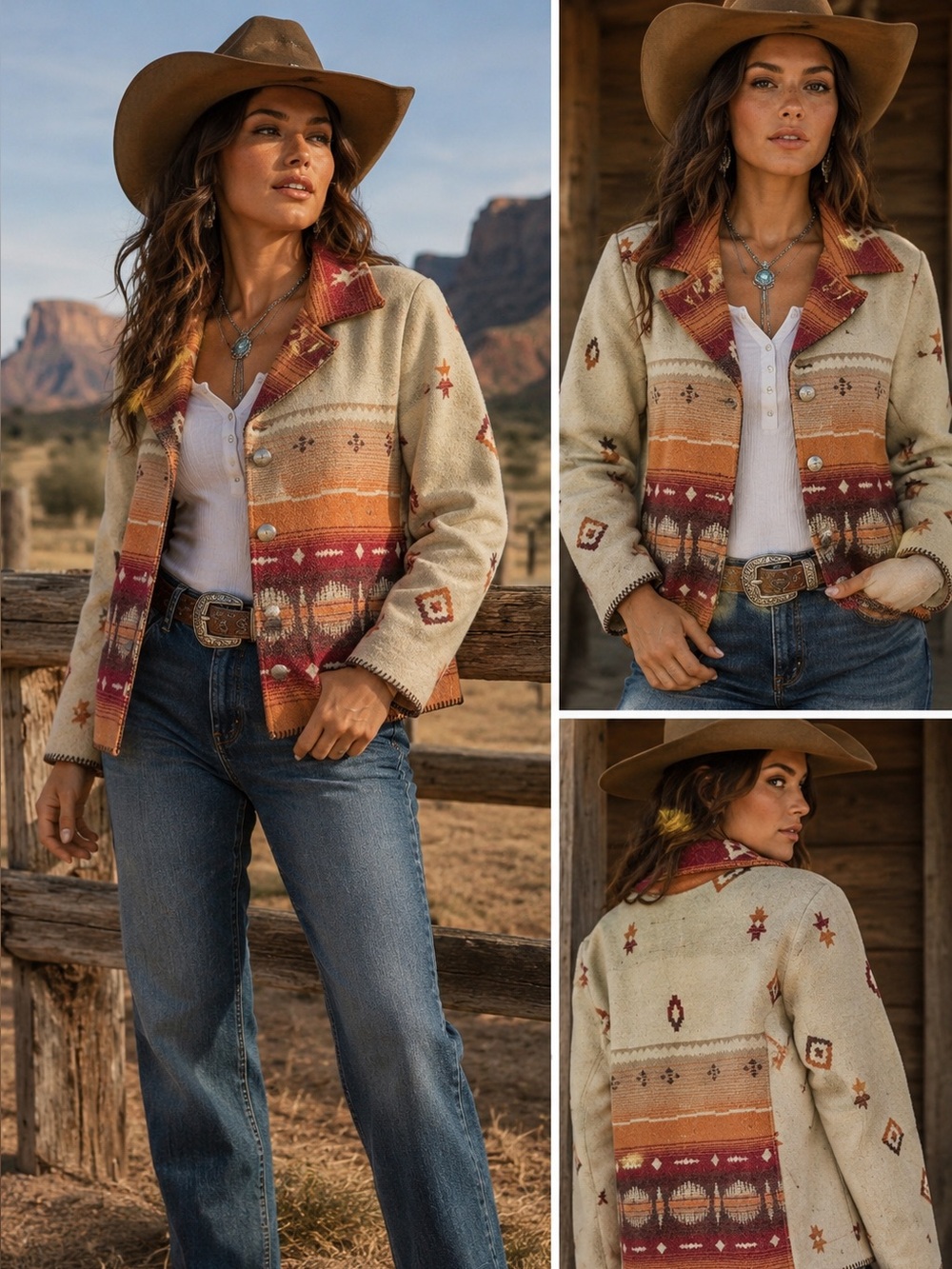 Women's Wooded River ID Southwest Cowboy Jacket Size Large 3 Button Coat